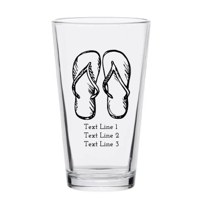 Personalized 16 oz Custom Pint Glasses - Hand Drawn Flip Flops - Customized Pint Glasses