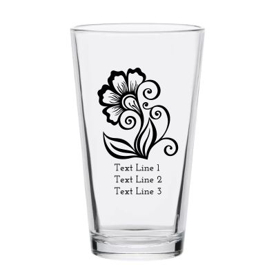 Personalized 16 oz Custom Pint Glasses - Floral Flourish - Customized Pint Glasses