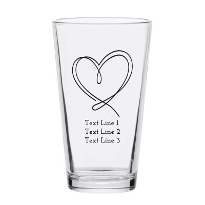 Personalized 16 oz Custom Pint Glasses - Line Art Heart - Customized Pint Glasses