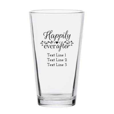 Personalized 16 oz Custom Pint Glasses - Happily Ever After Hearts - Customized Pint Glasses
