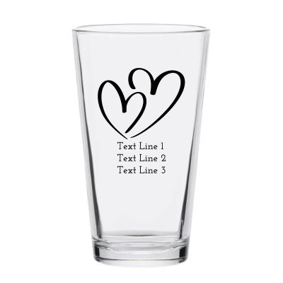 Personalized 16 oz Custom Pint Glasses - Two Hearts - Customized Pint Glasses