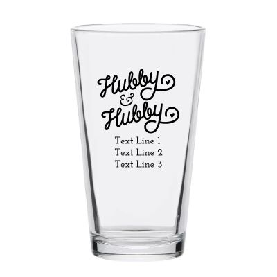 Personalized 16 oz Custom Pint Glasses - Hubby & Hubby - Customized Pint Glasses