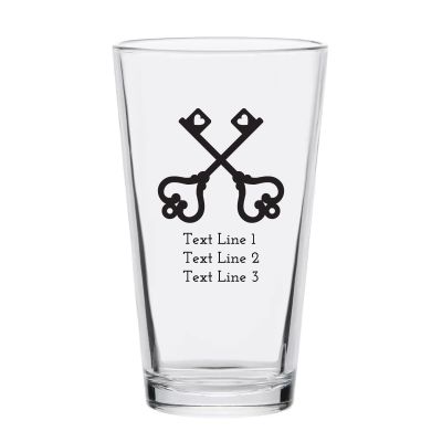 Personalized 16 oz Custom Pint Glasses - Crossed Keys - Customized Pint Glasses