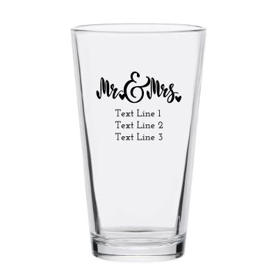 Personalized 16 oz Custom Pint Glasses - Mr & Mrs - Customized Pint Glasses