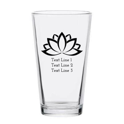 Personalized 16 oz Custom Pint Glasses - Lotus Flower Outline - Customized Pint Glasses