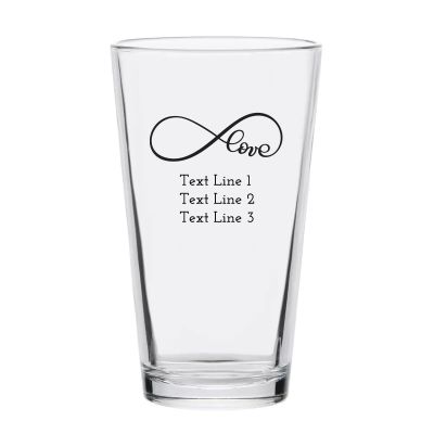 Personalized 16 oz Custom Pint Glasses - Infinity Love - Customized Pint Glasses