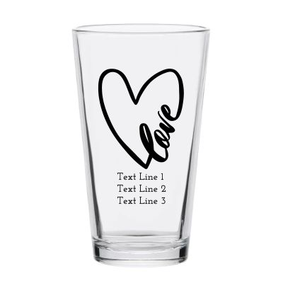 Personalized 16 oz Custom Pint Glasses - Love Heart - Customized Pint Glasses