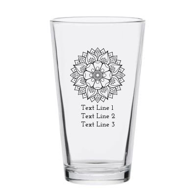Personalized 16 oz Custom Pint Glasses - Mandala Flower - Customized Pint Glasses
