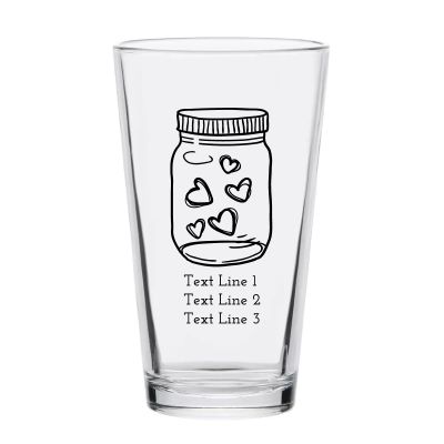 Personalized 16 oz Custom Pint Glasses - Jar of Hearts - Customized Pint Glasses