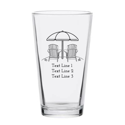 Personalized 16 oz Custom Pint Glasses - Beach Chairs with Umbrella - Customized Pint Glasses