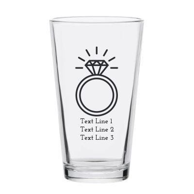 Personalized 16 oz Custom Pint Glasses - Diamond Engagement Ring - Customized Pint Glasses