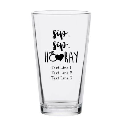 Personalized 16 oz Custom Pint Glasses - Sip, Sip, Hooray - Customized Pint Glasses