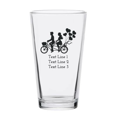 Personalized 16 oz Custom Pint Glasses - Couple Riding Bicycle - Customized Pint Glasses