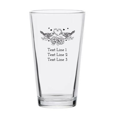 Personalized 16 oz Custom Pint Glasses - Birds on Flowers - Customized Pint Glasses
