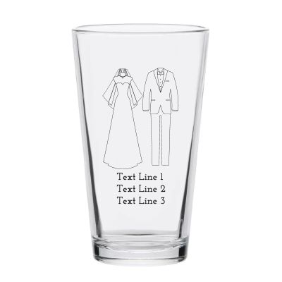 Personalized 16 oz Custom Pint Glasses - Gown and Tuxedo - Customized Pint Glasses