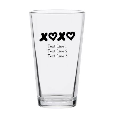 Personalized 16 oz Custom Pint Glasses - XOXO - Customized Pint Glasses