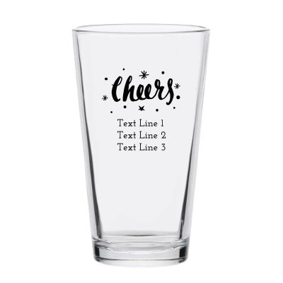 Personalized 16 oz Custom Pint Glasses - Sparkly Cheers - Customized Pint Glasses
