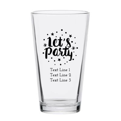 Personalized 16 oz Custom Pint Glasses - Sparkly Let's Party - Customized Pint Glasses