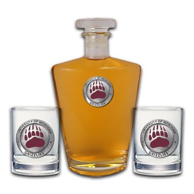 University of Montana Grizzlies - Royal Decanter with 2 Double Old Fashioned Glasses