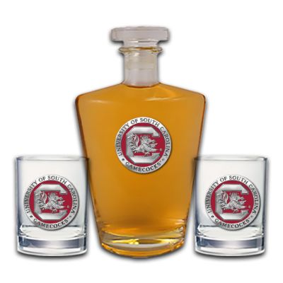 University of South Carolina Gamecocks - Royal Decanter with 2 Double Old Fashioned Glasses