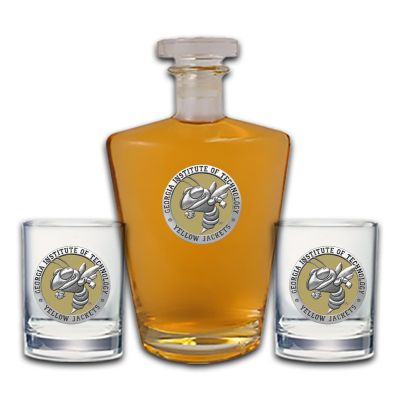 Georgia Tech Yellowjackets - Royal Decanter with 2 Double Old Fashioned Glasses
