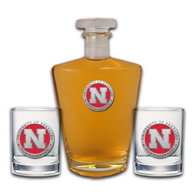 University of Nebraska Cornhuskers - Royal Decanter with 2 Double Old Fashioned Glasses
