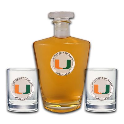 Miami Hurricanes - Royal Decanter with 2 Double Old Fashioned Glasses
