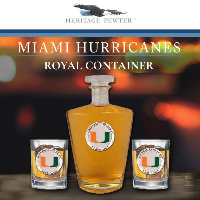 Miami Hurricanes - Royal Decanter with 2 Double Old Fashioned Glasses