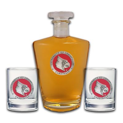 University of Louisville Cardinals - Royal Decanter with 2 Double Old Fashioned Glasses