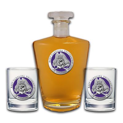 East Carolina University Pirates - Royal Decanter with 2 Double Old Fashioned Glasses