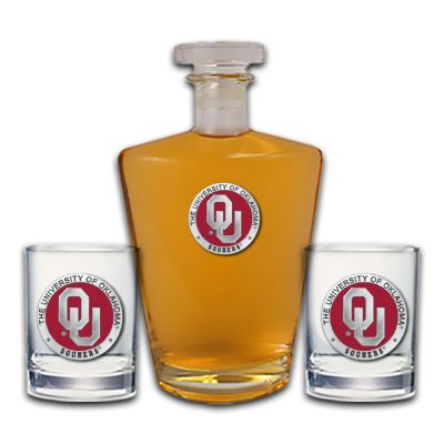 University of Oklahoma Sooners - Royal Decanter with 2 Double Old Fashioned Glasses