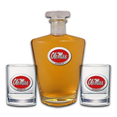 University of Mississippi - Ole Miss Red - Royal Decanter with 2 Double Old Fashioned Glasses