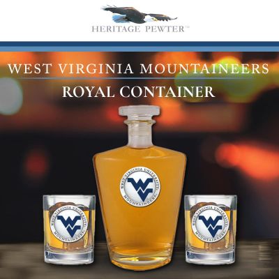West Virginia University Mountaineers - Royal Decanter with 2 Double Old Fashioned Glasses