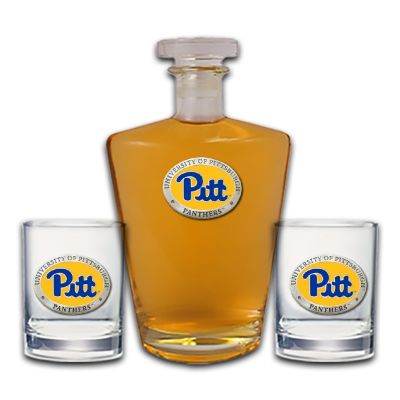 University of Pittsburgh Panthers - Royal Decanter with 2 Double Old Fashioned Glasses