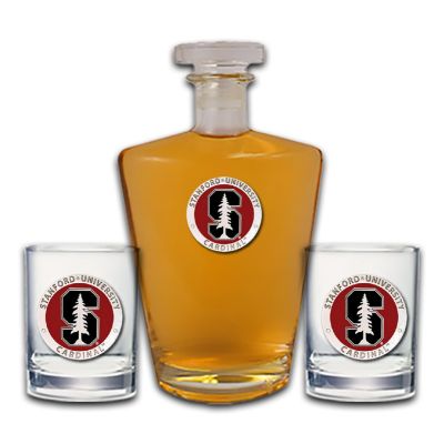 Stanford University Cardinal - Royal Decanter with 2 Double Old Fashioned Glasses