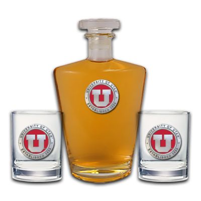 University of Utah - Royal Decanter with 2 Double Old Fashioned Glasses