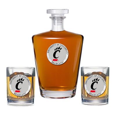 Cincinnati Bearcats - Royal Decanter with 2 Double Old Fashioned Glasses