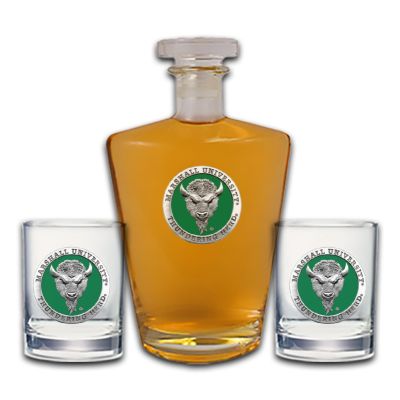Marshall Thundering Herd - Royal Decanter with 2 Double Old Fashioned Glasses