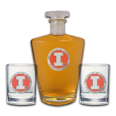 Illinois Fighting Illini - Royal Decanter with 2 Double Old Fashioned Glasses