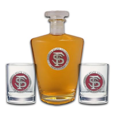Florida State University - FS Logo - Royal Decanter with 2 Double Old Fashioned Glasses