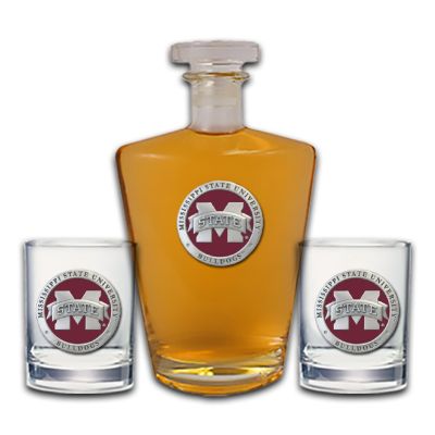 Mississippi State University "M" Logo - Royal Decanter with 2 Double Old Fashioned Glasses