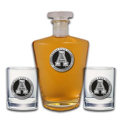 Appalachian State Mountaineers - Royal Decanter with 2 Double Old Fashioned Glasses - Black Medallion