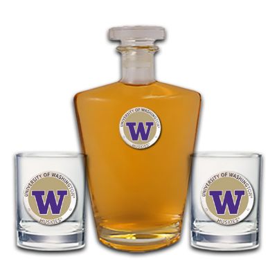 University of Washington Huskies - Royal Decanter with 2 Double Old Fashioned Glasses