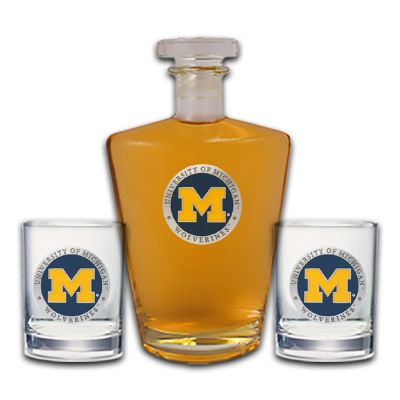 University of Michigan Wolverines - Royal Decanter with 2 Double Old Fashioned Glasses