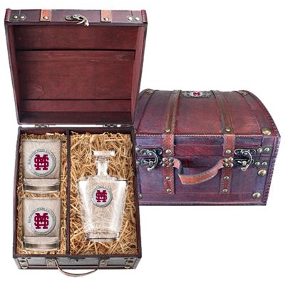 Mississippi State University - MS Logo - Royal Decanter with 2 Double Old Fashioned Glasses in Chest