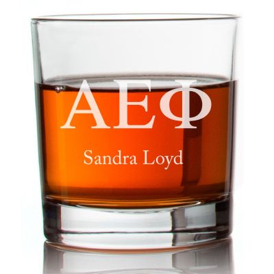 Custom Engraved Alpha Epsilon Phi Rocks Glass - Personalized Whiskey Glasses - 2pcs