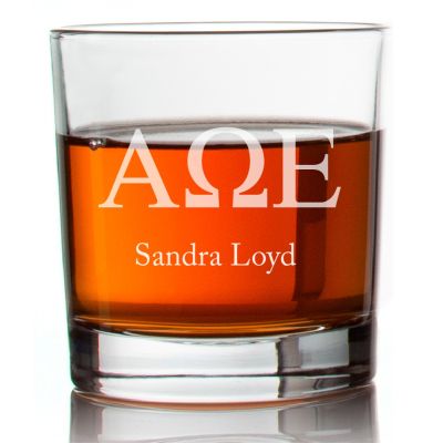 Custom Engraved Alpha Omega Epsilon Rocks Glass - Personalized Whiskey Glasses - 2pcs
