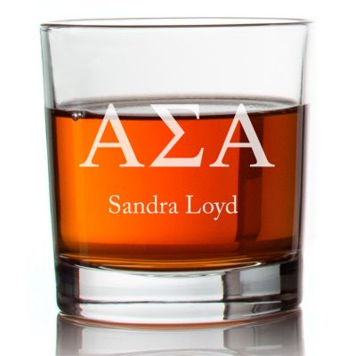Custom Engraved Alpha Sigma Alpha Rocks Glass - Personalized Whiskey Glasses - 2pcs