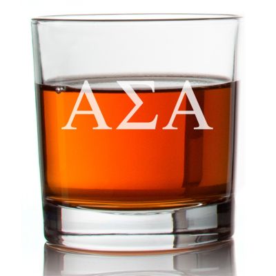 Custom Engraved Alpha Sigma Alpha Rocks Glass - Personalized Whiskey Glasses - 2pcs
