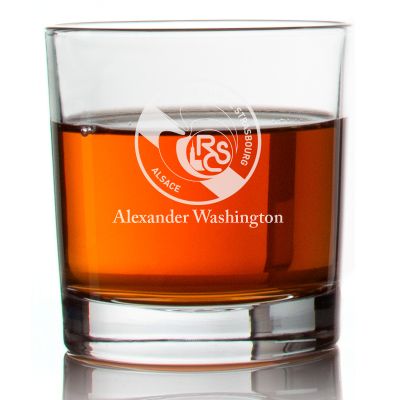 Engraved Racing Club de Strasbourg Rocks Glass - Ligue 1 France Football - Personalized Whiskey Glasses - Man Cave Gift Ideas - Gifts For Him - Soccer Fanatic - 2pcs
